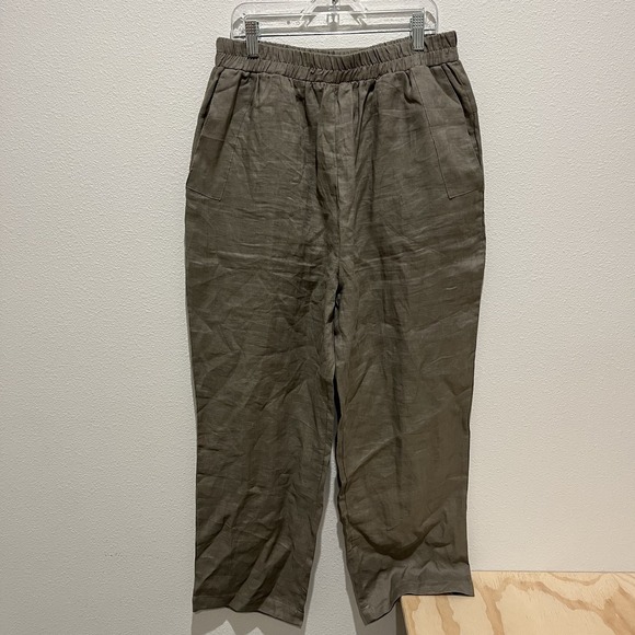 Grade And Gather 100% Linen Pants Sz L Grey/beige Big Pockets Lightweight Classy - Picture 3 of 13